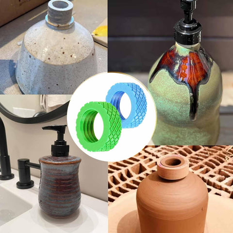 Ceramic Threading Tool Set Two Pack For Pottery Jars And Soap Dispensers Create Custom Threaded Lids And Neck Threads With This Easy To Use Clay Tool Today shown in various pottery applications.