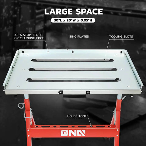 Beefy Carbon Steel Welding Table With A Spacious 29.5 Inch By 19.3 Inch Surface, zinc plated, red frame with tooling slots