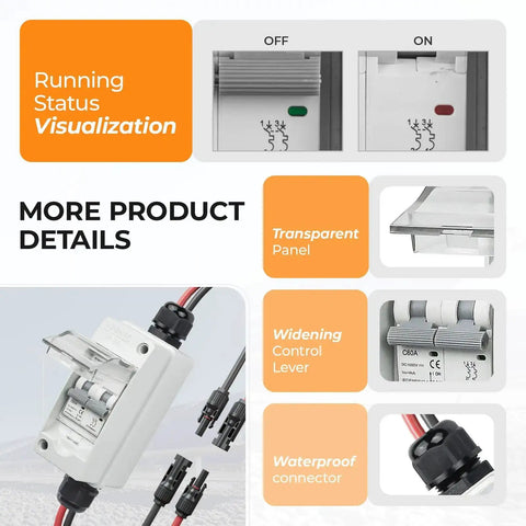 Solar Panel Disconnect Switch 1000V 60A Outdoor PV Breaker IP65 with transparent panel, widening control lever, waterproof connector
