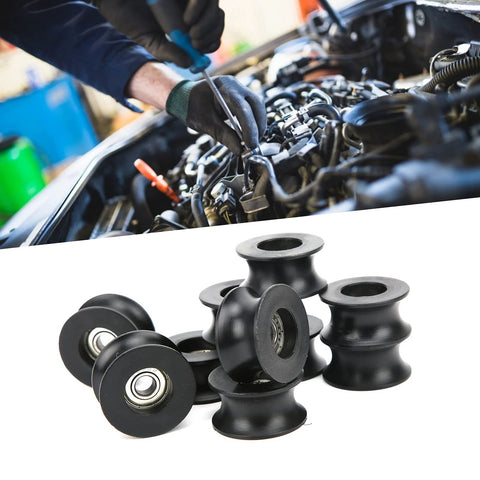 10 pcs nylon-coated U-shaped pulley wheels with 608ZZ bearings, black, for rail guide or cable pulley systems