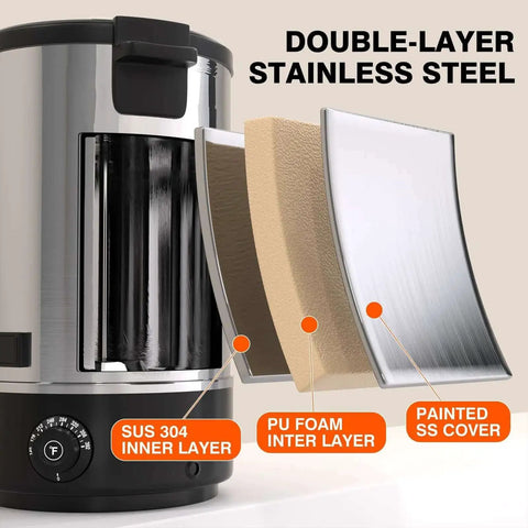 Heavy Duty 110 Cup Stainless Steel Coffee Urn For Catering, Double Wall Electric Dispenser Keeps Coffee Hot, cutaway view