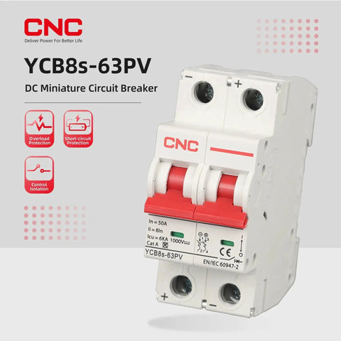 Front view of Beefy DC Miniature Circuit Breaker, 2 Pole 63A 1000V Isolator for Solar PV System, Thermal Magnetic Trip
