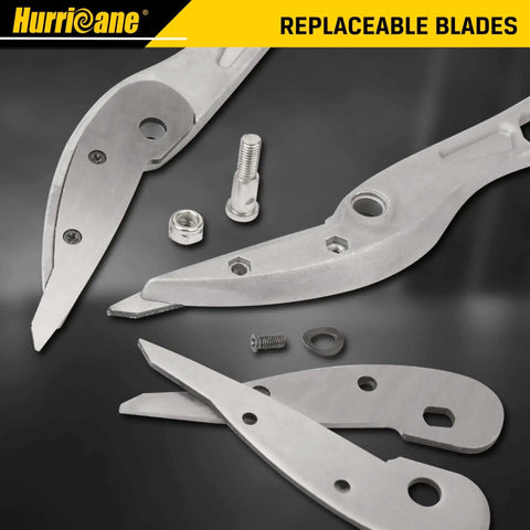 Lightweight Aluminum Tin Snips With Replaceable Blades for HVAC Sheet Metal and Vinyl Siding blades and screws close-up