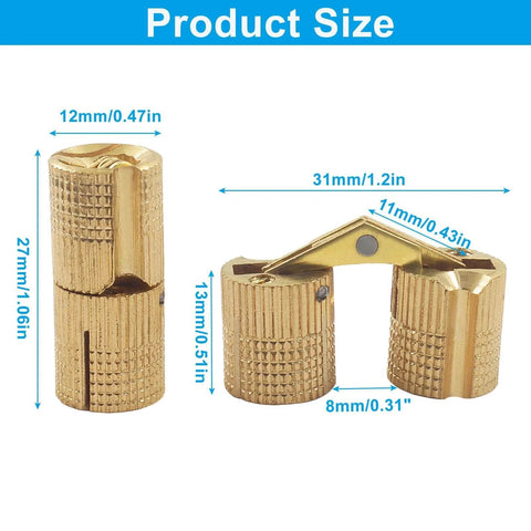 Size diagram of 4 Pcs 12mm Invisible Brass Barrel Hinges With 180 Degree Opening Concealed Hidden Cabinet Hardware Durable Solid Brass Construction For DIY Jewelry Boxes And Hand Craft Projects Ideal For Cabinet Making And Jewelry Box Craft