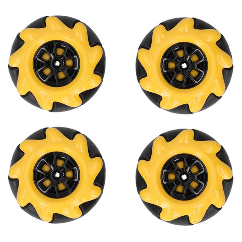 Set of four 60mm yellow and black omnidirectional wheels for Mecanum Wheel Robot Kit With 60mm Omnidirectional Wheels And A Sturdy Smart Car Chassis For TT Motor STEM Projects Perfect For DIY Builders Students And Teachers Who Want Smooth Maneuverability And Real World Prototyping