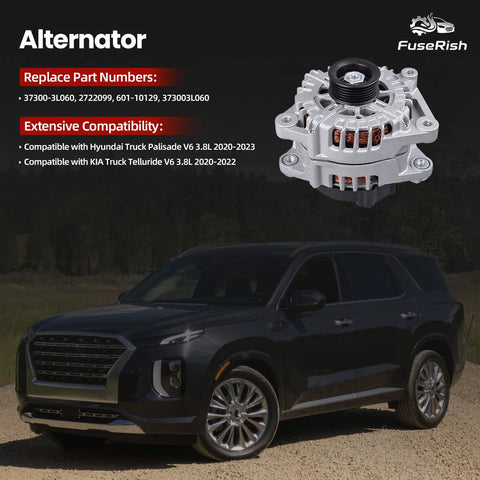 180 Amp Alternator Replacement for Hyundai Palisade 2020 to 2023 and Kia Telluride 2020 to 2022 3.8L V6 CW Rotation S6 Pulley