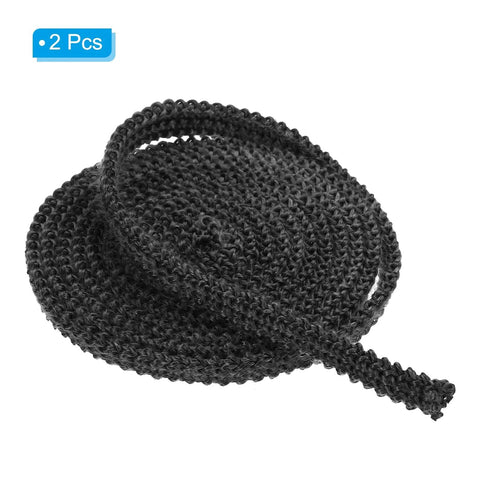 Black braided stove gasket rope, 2 pieces shown, for wood stove door sealing.