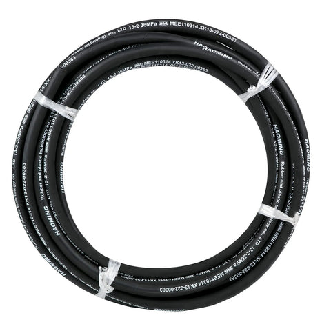 Rubber hydraulic hose coil, 50 ft, 1/2 in ID, 5000 PSI, black with white print, bulk hose