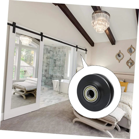 Premium Barn Door Hanging Pulley Wheel Kit With Bearing For Smooth Sliding Doors Low Noise Operation shown in home decor setting