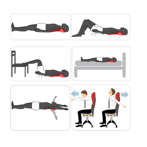 Illustrations showing usage of Trapezius Massager for neck and upper back pain relief, manual trigger point tool.