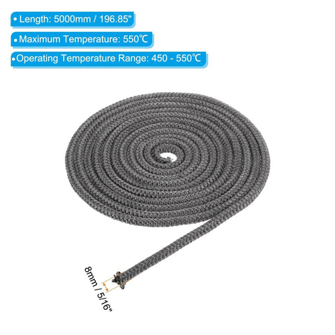PATIKIL stove gasket rope, 5/16 in x 197 in, graphite fiberglass, black, round braided seal, 2 pcs