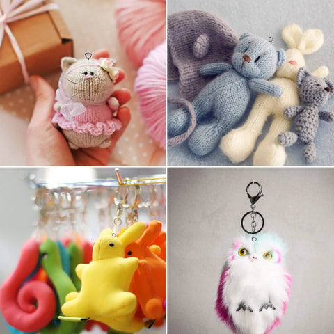 Handcrafted plush toys and keychain with 4x8 mm small screw eye pins for jewelry making and DIY art projects