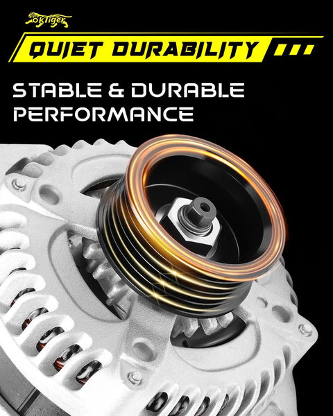 Close-up of Beefed-Up 12V 130A Alternator For Honda Pilot 2009-2011 Odyssey 2008-2010 Ridgeline 2009-2011 with 6 groove pulley.