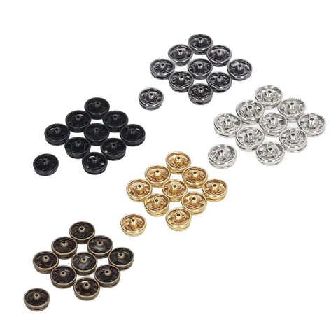 100 Pack 5mm Mini Metal Snap Buttons Sew On Fasteners in 5 Colors for Clothing, Accessories, Dolls and Craft Projects displayed flat.