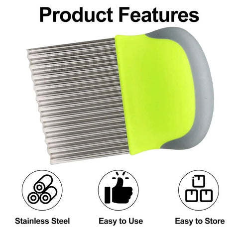 2 Pack Crinkle Cutter For Veggies And Potatoes Wavy Slicer Chopper Stainless Steel French Fry Cutter With Green Handle