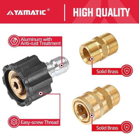Pressure Washer Adapter Set M22 Thread To 3 8 Inch Quick Connectors 5000 PSI Couplers For Hose And Gun 5 Pack Built To Last