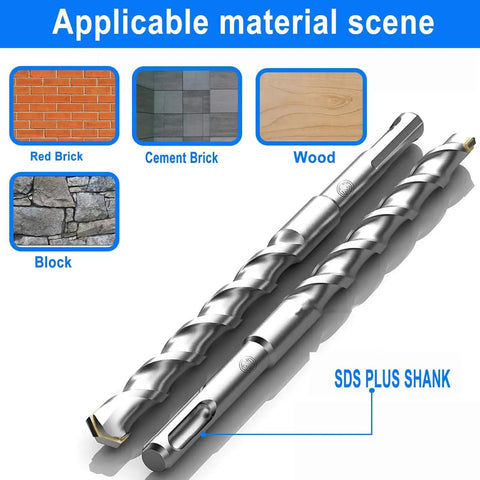 10 Piece SDS Plus Drill Bit Set Carbide Tipped For Rotary Hammer Drills Ideal For Concrete Cement Porcelain Tiles Ceramic Stone Brick