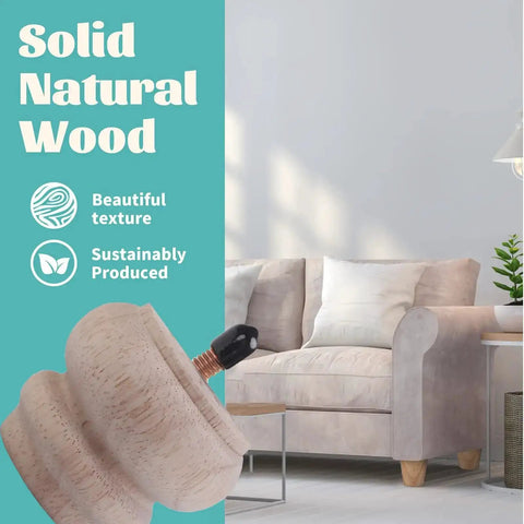 2 Inch Wooden Unfinished Bun Feet For Furniture Set Of 4 Pre Drilled M8 Bolts shown near a sofa in a living room.