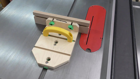 Table saw with ZEROPLAY guide system for precise milling, shown in operation with MATCHFIT hardware components visible