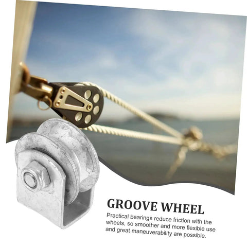 Cast Iron V-Groove Wheel Heavy Duty Steel Roller For Sliding Gates And Industrial Pulley Systems, close-up view with ropes