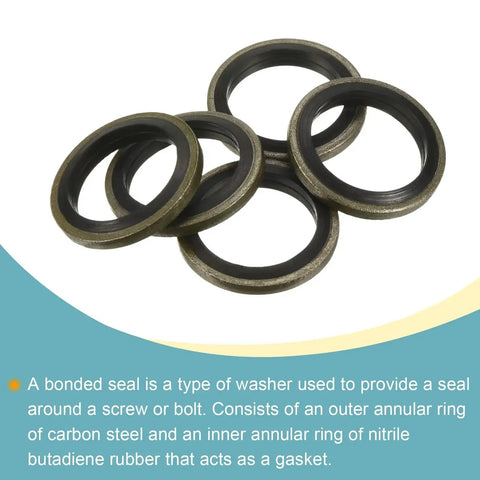 Pack of 5 Heavy Duty Bonded Sealing Washer For M14 Bolts With Nitrile Rubber Gasket In 19.5x14x2mm Carbon Steel