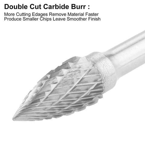 Close-up of a double cut tungsten carbide rotary burr from the Five Piece Premium Pro Grade Tungsten Carbide Rotary Burr Set