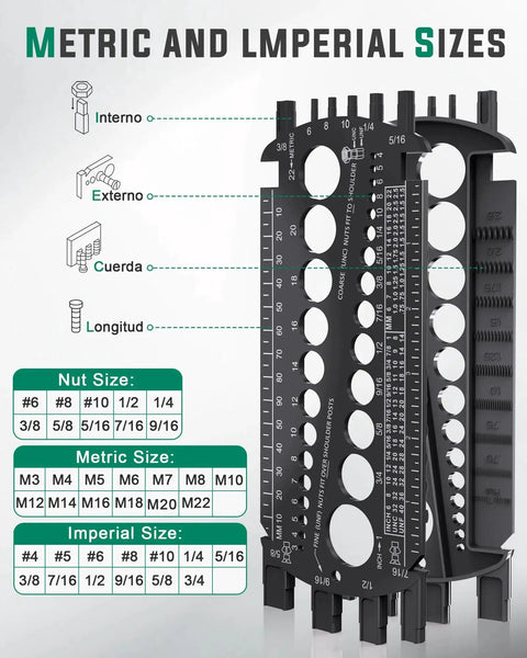 Bolt Gauge For Metric And SAE Quick Sizing Of Nuts And Bolts Plastic Bolt Measuring Tool with an easy to read gauge