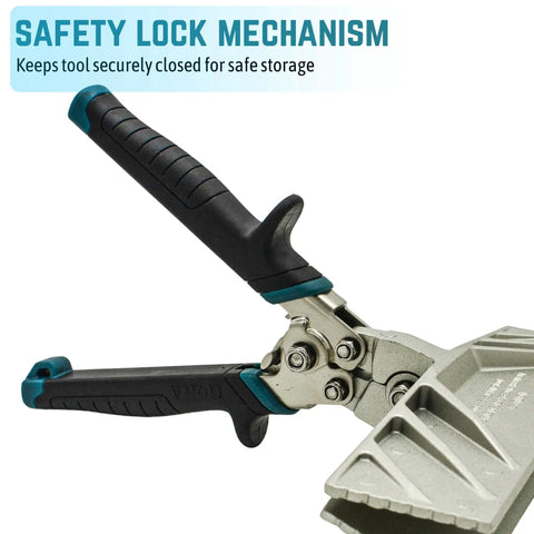 9 Inch Zinc Alloy Hand Seamer Tool For Bending And Folding Aluminum And Vinyl Roof Flashing Coil And Fascia Heavy Duty Construction Durable Roofing Hand Tool With Pro Grade Precision Grip For Pros And Long Lasting Performance, close-up view with safety lock mechanism