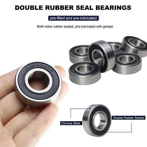 6202-2RS deep groove ball bearing, 15x35x11 mm, chrome steel, double rubber sealed, pre-lubricated, 10-pack