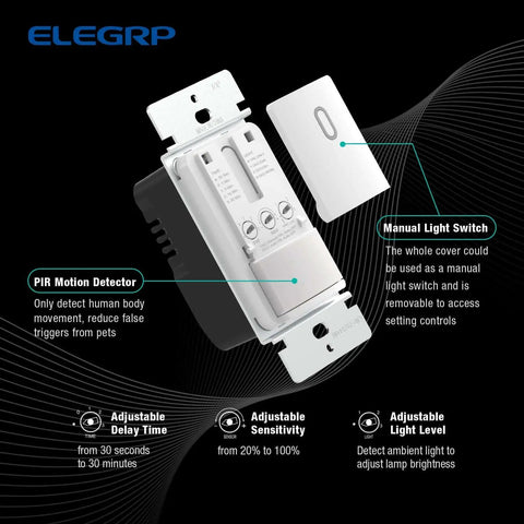 Single Pole Motion Sensor Light Switch With 120 Degree PIR Coverage, Grounding Required And No Neutral Wire, UL Listed, Matte White
