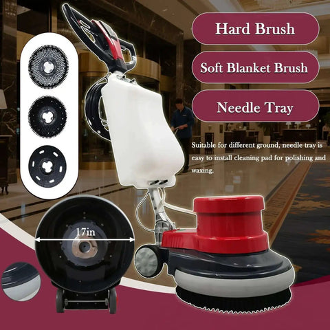 Heavy Duty 17 Inch Floor Scrubber Polisher With 1100W Motor, Commercial Grade Buffer for Wood Tile Epoxy Marble and Concrete