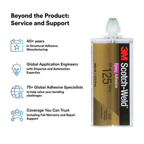 Two-Part Epoxy DP125 Gray, Flexible Structural Adhesive for Metal, Ceramic, Stone, Wood and Plastics, 400 mL (13.5 fl oz) Duo-Pak