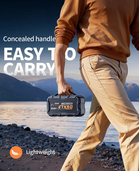 Person carrying the All In One 6000A Jump Starter Booster Pack With 26800mAh Portable Power Bank for easy transport.