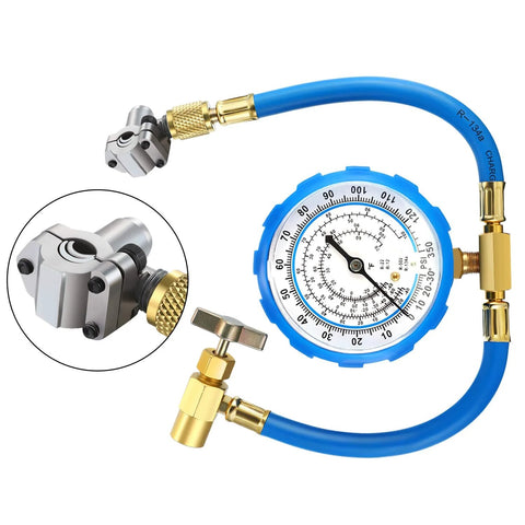 BPV-31 piercing valve kit with blue hose, gauge, and brass fittings