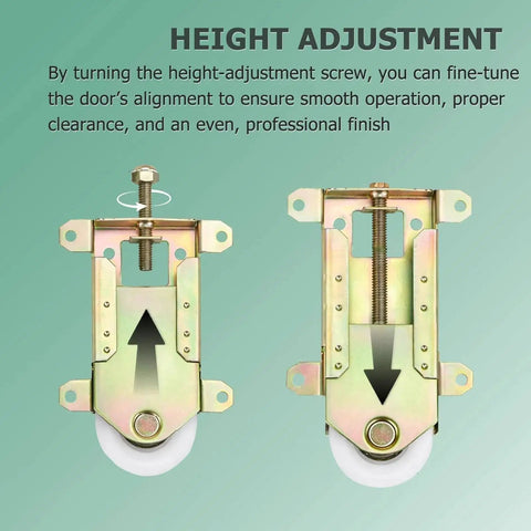 Height adjustment feature of Two Pack Sliding Mirror Closet Door Rollers Replacement, 2-1/2 Inch Wheel