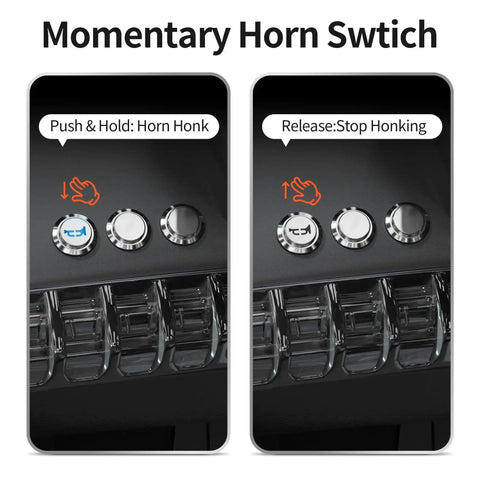 12V Momentary Horn Push Button Switch With Blue LED, Stainless Steel 16mm Metal Switch for automotive dashboard with honk and release instructions