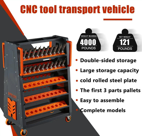 40 Taper CNC Tool Cart With Five Tier Rolling Stand And Wheels Mobile Tool Holder for CNC Lathes showing double-sided storage