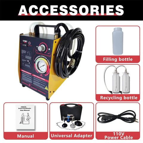 Electric Brake Bleeder 110V Power Automatic Brake Fluid Bleeder Machine With Adjustable Pressure and Universal Adapter accessories