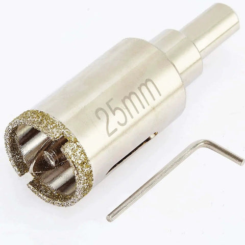 25mm diamond hole saw with center drill bit, triangular shank, for tile and stone, including hex key