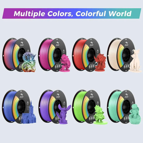 Rainbow PLA Plus 1.75mm 3D Printer Filament Multicolor With Strong Toughness And Precise Dimensional Accuracy Tolerance 0.03mm PLA Pro For Most 3D Printers 1kg Spool showing multiple colors and 3D prints