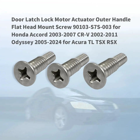 Three Pack Door Latch Lock Motor Actuator Outer Handle Kit With Flat Head Mount Screws M6x18.5mm Compatible With Honda Accord