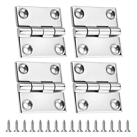 Pyntrax heavy-duty stainless steel square hinges, marine grade 316, 2x2 in, 4 hinges with screws