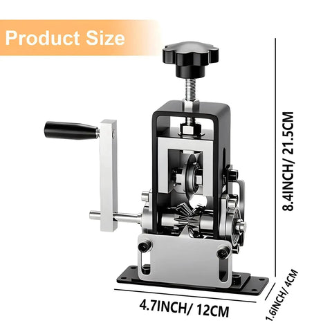 Portable Electric Wire Stripping Tool With Dual Manual And Drill Powered Modes, showing dimensions and aluminum body with steel blades