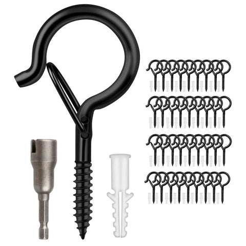 36 Piece Q Hanger Hooks With Safety Buckle For Outdoor String Lights And Christmas Lights Windproof Screw Hooks Kit