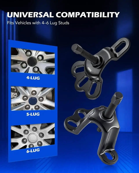 Beast Heavy-Duty Universal Front Wheel Hub Puller Set For Three Point Seven Five To Four Point Five Inch Hubs and Axles displayed with 4-6 lug compatibility