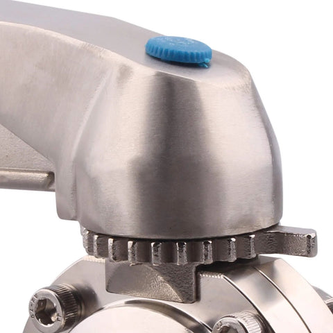 DERNORD 1.5 in tri-clamp clover butterfly valve with blue trigger handle, stainless steel 304