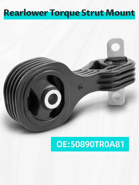Honda Civic rear lower engine motor mount and transmission torque strut mount OEM replacement with natural rubber.