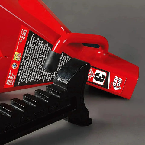 Close-up of 3 Ton Heavy Duty Steel Jack Stands Pair For Car Lifting Not For SUV Or Truck, showing base and handle.
