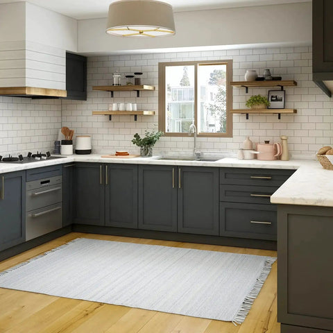 Kitchen with installed Six By Four Inch L Shaped Shelf Brackets Heavy Duty Die Cast Alloy Metal 90 Degree Corner Brace Joint Supports Shelves