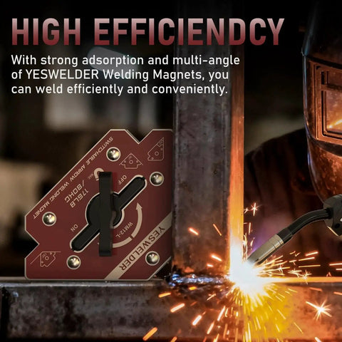 Heavy Duty Welding Magnet With 176Lb Holding Power YesWelder On Off Switch Arrow Shaped Angle Holder in use during welding